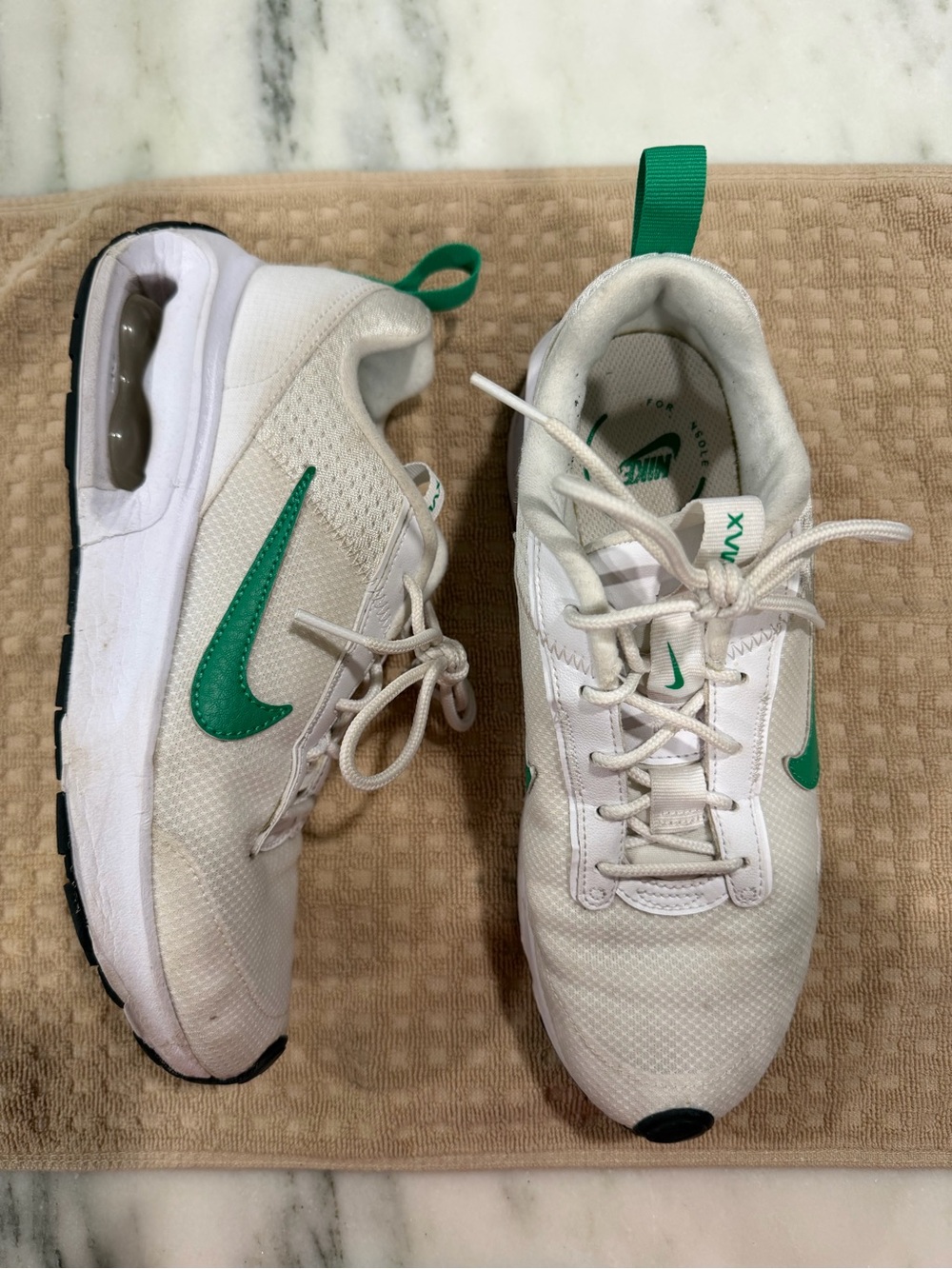 Nike Kids White Sneakers with Green Swoosh